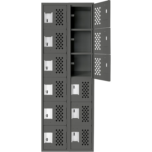 Assembled Lockerettes Clean Line Perforated Economy Lockers, 6 -tier, Bank of 2, 18" x 72" x 12", Steel Pryde Industrial Inc.