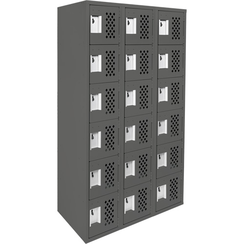 Assembled Lockerettes Clean Line Perforated Economy Lockers, 6 -tier, Bank of 3, 18" x 72" x 12", Steel Pryde Industrial Inc.