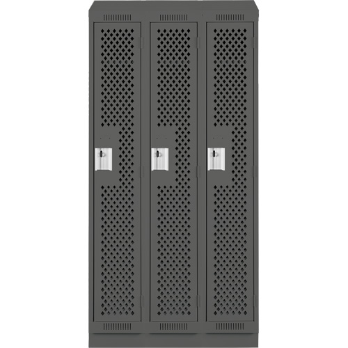 Clean Line Lockers, Bank of 3, 36" x 15" x 82", Steel, Charcoal, Rivet (Assembled), Perforated Pryde Industrial Inc.