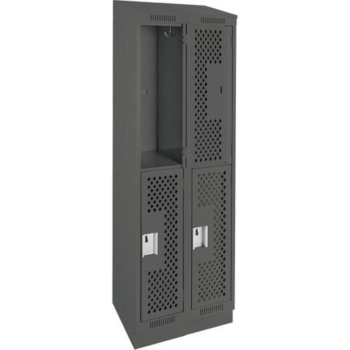 Clean Line Lockers, 2 -tier, Bank of 2, 24" x 12" x 82", Steel, Charcoal, Rivet (Assembled), Perforated Pryde Industrial Inc.