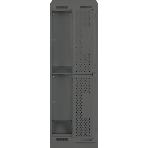 Clean Line Lockers, 2 -tier, Bank of 2, 24" x 12" x 82", Steel, Charcoal, Rivet (Assembled), Perforated Pryde Industrial Inc.