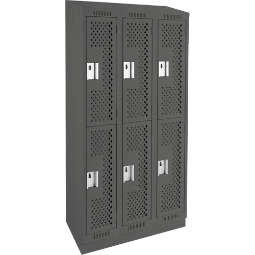 Clean Line Lockers, 2 -tier, Bank of 3, 36" x 12" x 82", Steel, Charcoal, Rivet (Assembled), Perforated Pryde Industrial Inc.