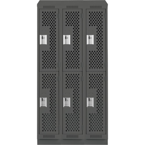 Clean Line Lockers, 2 -tier, Bank of 3, 36" x 12" x 82", Steel, Charcoal, Rivet (Assembled), Perforated Pryde Industrial Inc.