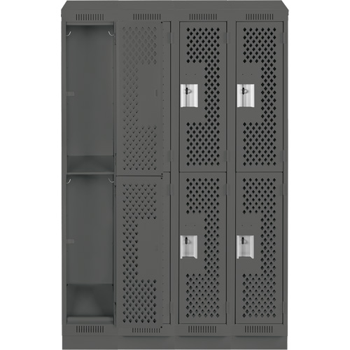 Clean Line Lockers, 2 -tier, Bank of 4, 48" x 12" x 82", Steel, Charcoal, Rivet (Assembled), Perforated Pryde Industrial Inc.