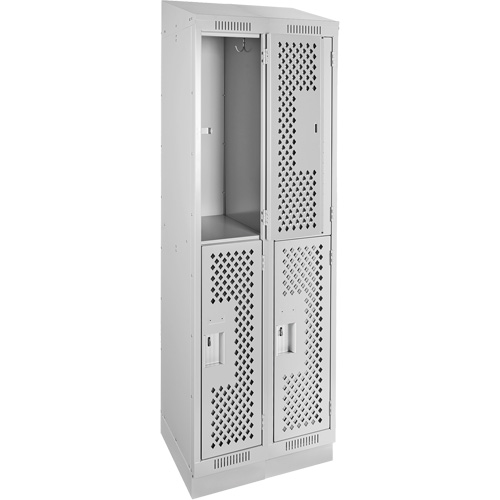 Clean Line Lockers, 2 -tier, Bank of 2, 24" x 12" x 82", Steel, Grey, Rivet (Assembled), Perforated Pryde Industrial Inc.