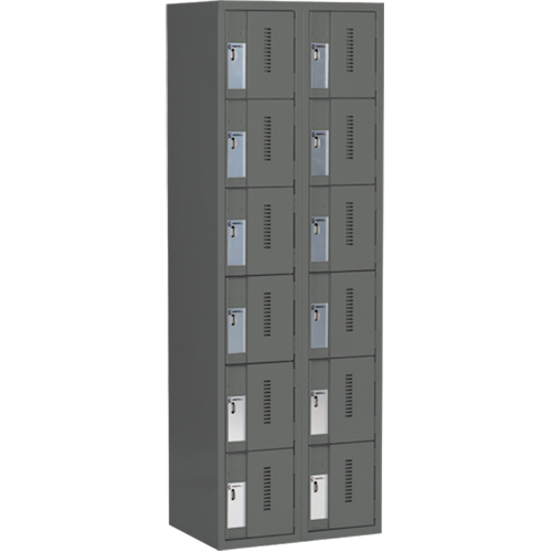 Concorde Heavy-Duty Lockers, 6 -tier, Bank of 2, 24" x 18" x 72", Steel, Charcoal, Welded (Assembled) Pryde Industrial Inc.