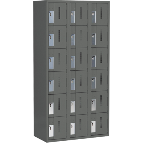 Concorde Heavy-Duty Lockers, 6 -tier, Bank of 3, 36" x 18" x 72", Steel, Charcoal, Welded (Assembled) Pryde Industrial Inc.