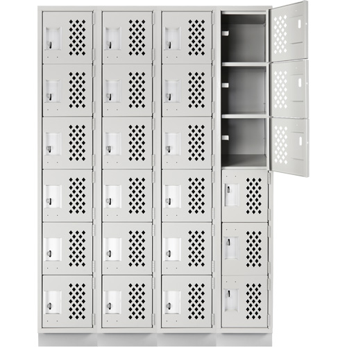 Assembled Clean Line Perforated Economy Lockers, 6 -tier, Bank of 4, 18" x 72" x 12", Steel Pryde Industrial Inc.