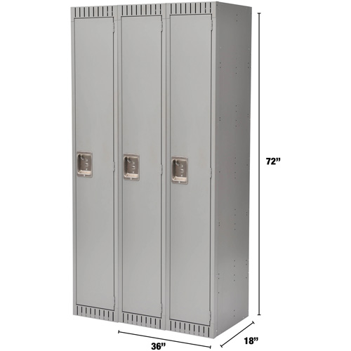 Lockers, Bank of 3, 36" x 18" x 72", Steel, Grey, Knocked Down Pryde Industrial Inc.