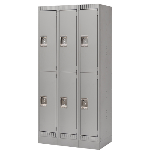 Lockers, 2 -tier, Bank of 3, 36" x 18" x 76", Steel, Grey, Knocked Down Pryde Industrial Inc.