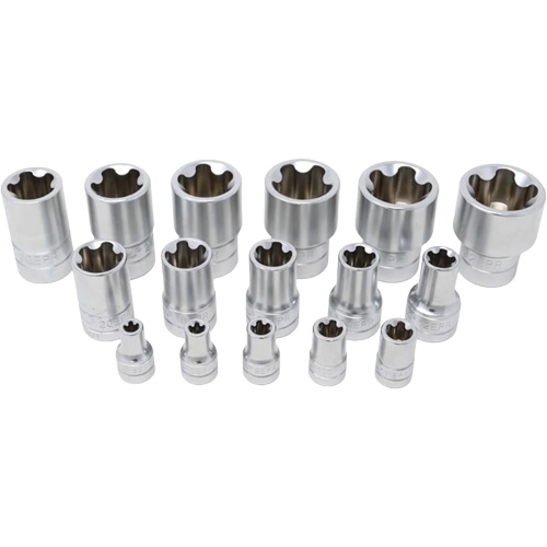 5-Point EPR Torx Socket Set, 16 Pieces, 1/2"/1/4"/3/8" Drive Size Pryde Industrial Inc.