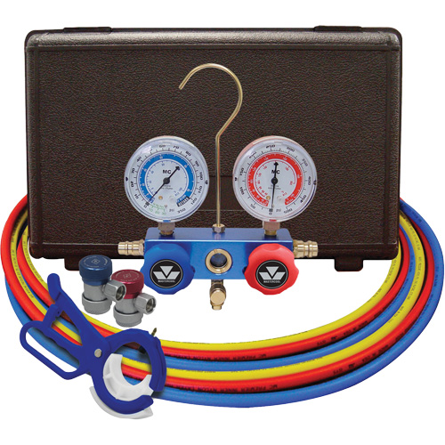 Dual Manifold Gauge Set with Manual Couplers & 3-in-1 Side Mount Can Tap Valve Pryde Industrial Inc.