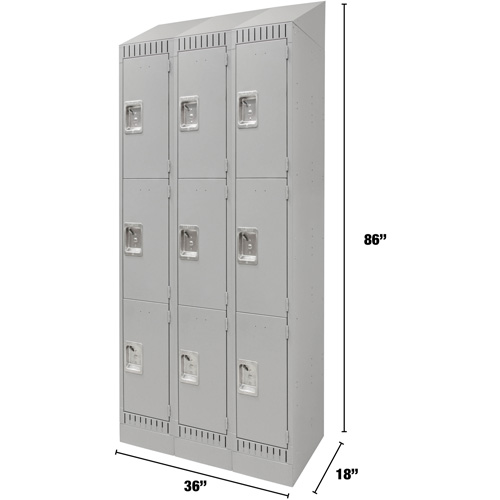 Casiers, 3 niveaux, Bloc de 3, 36" x 18" x 86", Acier, Gris, D&eacute;mont&eacute; Pryde Industrial Inc.