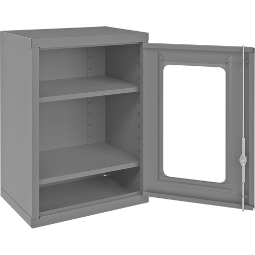 Armoire de rangement murale avec portes transparentes, 26-15/16" h x 18-1/8" la x 13-11/16" p, 2 tablettes, Acier, Gris Pryde Industrial Inc.
