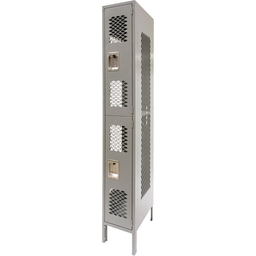 Vented Lockers, 2 -tier, 12" x 18" x 78", Steel, Grey, Knocked Down, Perforated Pryde Industrial Inc.