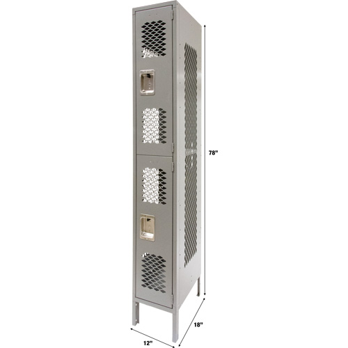 Vented Lockers, 2 -tier, 12" x 18" x 78", Steel, Grey, Knocked Down, Perforated Pryde Industrial Inc.