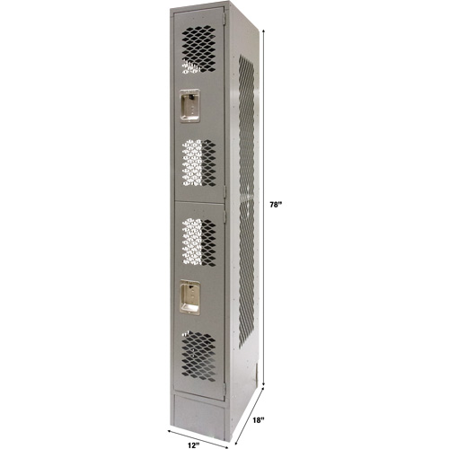 Vented Lockers, 2 -tier, 12" x 18" x 78", Steel, Grey, Knocked Down, Perforated Pryde Industrial Inc.