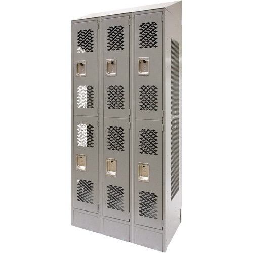 Vented Lockers, 2 -tier, Bank of 3, 36" x 18" x 88", Steel, Grey, Knocked Down, Perforated Pryde Industrial Inc.