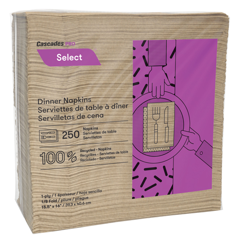 Pro Select 1/8 Fold Dinner Napkins, 1 Ply, 15.5" x 16" Pryde Industrial Inc.