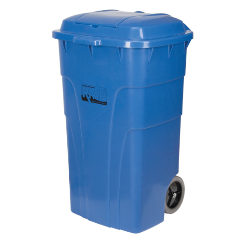 Roll Out Recycling Bin, Curbside, Polyethylene, 65 US gal. Pryde Industrial Inc.