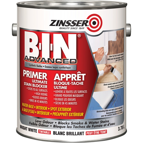 B-I-N&reg; Advanced Synthetic Shellac Based Primer, 3.78 L, Gallon, Tintable Bright White Pryde Industrial Inc.