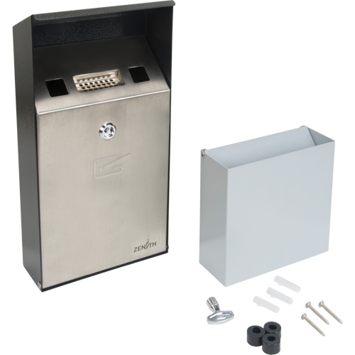 Smoking Receptacle, Wall-Mount, Stainless Steel, 1 Litre Capacity, 11-4/5" Height Pryde Industrial Inc.
