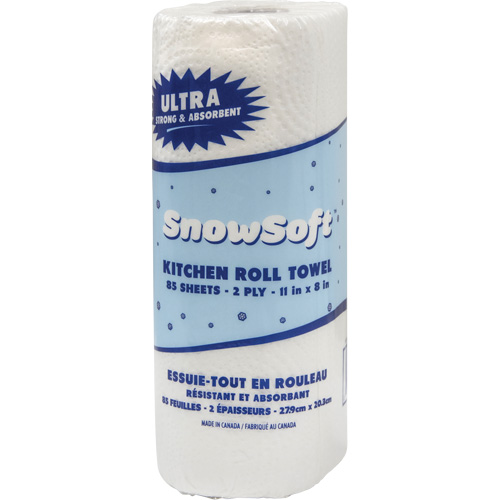Essuie-tout pour cuisines de premi&egrave;re qualit&eacute; Snow Soft, 2 Pli, 85 Feuilles/rouleau, 8" la, 11" lo Pryde Industrial Inc.