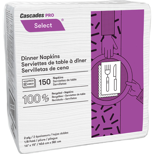 Pro Select&reg; 1/8 Fold Dinner Napkin, 2 Ply, 15" x 16" Pryde Industrial Inc.