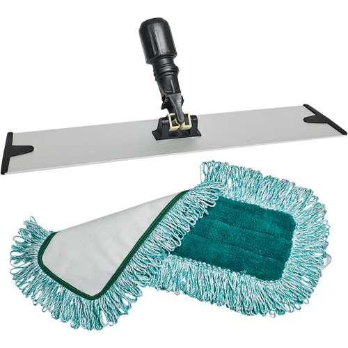 Dust Mop Pad & Frame, Hook and Loop Style, Polyester, 18" L x 5-3/4" W Pryde Industrial Inc.