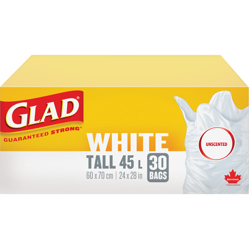 Sacs &agrave; ordures hauts 45 L sans parfum, R&eacute;gulier, 24" la x 28" lo, Blanc Pryde Industrial Inc.