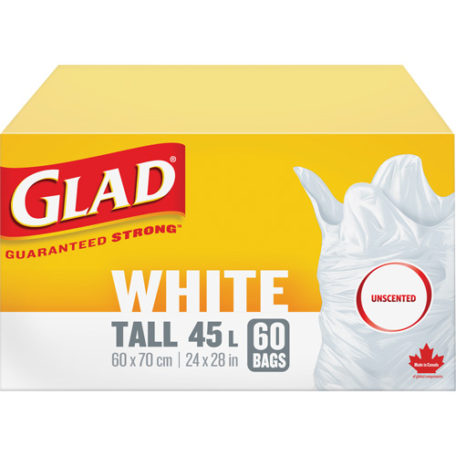 Sacs &agrave; ordures hauts 45 L sans parfum, R&eacute;gulier, 24" la x 28" lo, Blanc Pryde Industrial Inc.