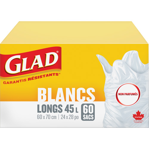 Sacs &agrave; ordures hauts 45 L sans parfum, R&eacute;gulier, 24" la x 28" lo, Blanc Pryde Industrial Inc.