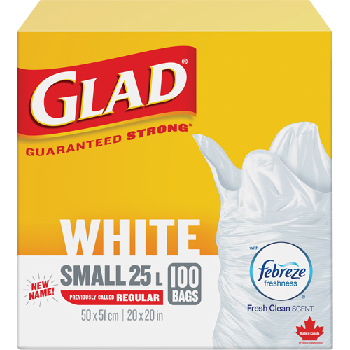 Small 25L Febreze Garbage Bags, Regular, 20" W x 20" L, White Pryde Industrial Inc.