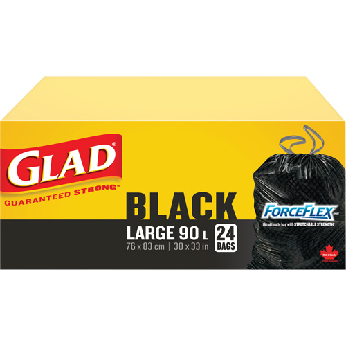 90L Garbage Bags, Regular, 30" W x 33" L, Black Pryde Industrial Inc.