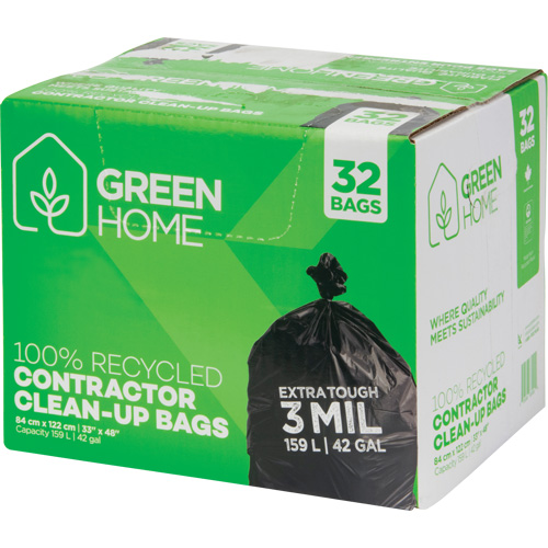 Green Home Garbage Bags, Strong, 33" W x 48" L, 3 mils, Black, 159 L (42 Gal.) Capacity Pryde Industrial Inc.