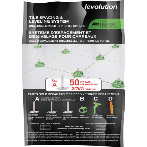 Cales d'espacement universelles Miracle Sealants Levolution Pryde Industrial Inc.