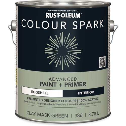 Colour Spark Interior Pre-Tinted Paint + Primer Wall Paint, Clay Mask Green, Eggshell, 3.78 L, Gallon Pryde Industrial Inc.