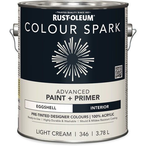 Colour Spark Interior Pre-Tinted Paint + Primer Wall Paint, White Cotton, Semi-Gloss, 3.78 L, Gallon Pryde Industrial Inc.