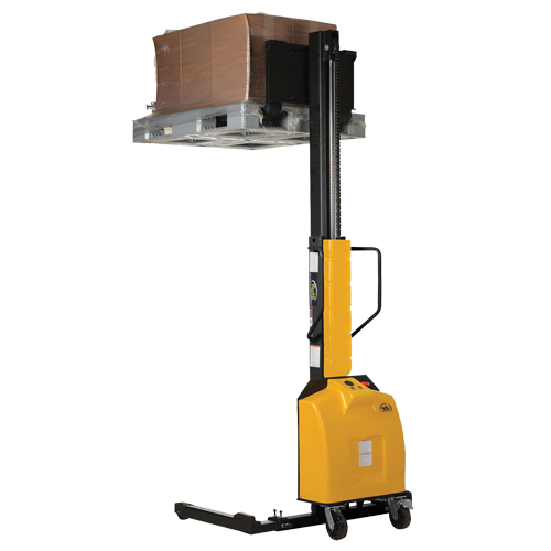 Narrow Mast Powered Lift Stacker, Electric Operated, 1500 lbs. Capacity, 98" Max Lift Pryde Industrial Inc.