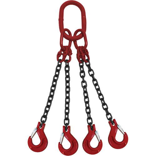 Chain Sling, Grade 80 Chain, Quadruple Legs, Oblong & Slip Hooks, 9/32" x 8' Pryde Industrial Inc.