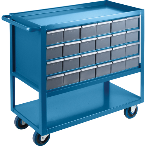 Drawer Shelf Cart, 1200 lbs. Capacity, Steel, 18" x W, 35" x H, 36" D, Rubber Wheels, All-Welded, 24 Drawers Pryde Industrial Inc.