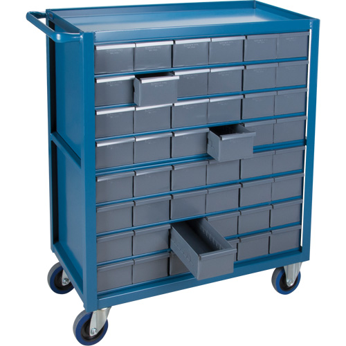 Chariot &agrave; tablette avec tiroir, 1200 lb Capacit&eacute;, Acier, 18" x la, 35" x ha, 36" p, Roues en Caoutchouc, Enti&egrave;rement soud&eacute;, 48 tirroirs Pryde Industrial Inc.
