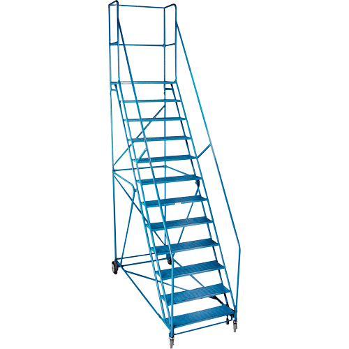 CSA-Certified Rolling Step Ladder with Locking Step, 12 Steps, 30" Step Width, 109" Platform Height, Steel Pryde Industrial Inc.