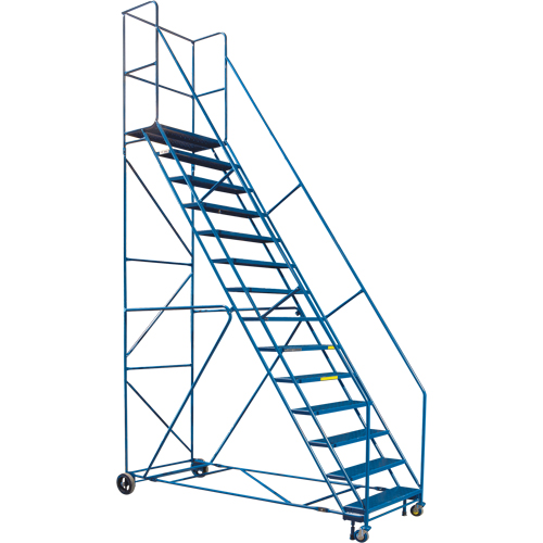 Escabeau roulant certifi&eacute; par la CSA avec pied verrouillable, 14 marches, Largeur de la marche 30", Hauteur de la plateforme 128", Acier Pryde Industrial Inc.
