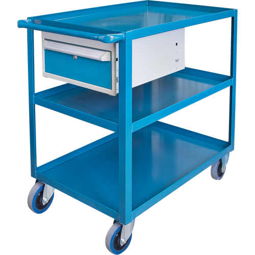 Chariots &agrave; tablettes avec tiroir, 1200 lb Capacit&eacute;, Acier, 24" x la, 36" x ha, 48" p, Roues en Caoutchouc, D&eacute;mont&eacute;, 1 tirroirs Pryde Industrial Inc.