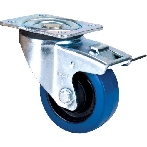 Blue Caster, Swivel with Brake, 4" (101.6 mm), Rubber, 350 lbs. (158.8 kg.) Pryde Industrial Inc.