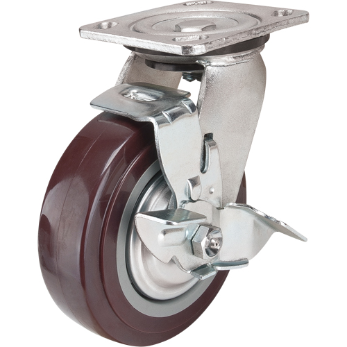 Caster, Swivel with Brake, 6" (152.4 mm), Polyurethane, 850 lbs. (385 kg.) Pryde Industrial Inc.