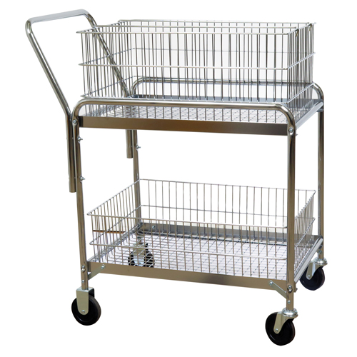 Wire Mesh Office Mail Cart, 200 lbs. Capacity, Chrome, 20" D x 33" L x 37-1/2" H, Chrome Plated Pryde Industrial Inc.