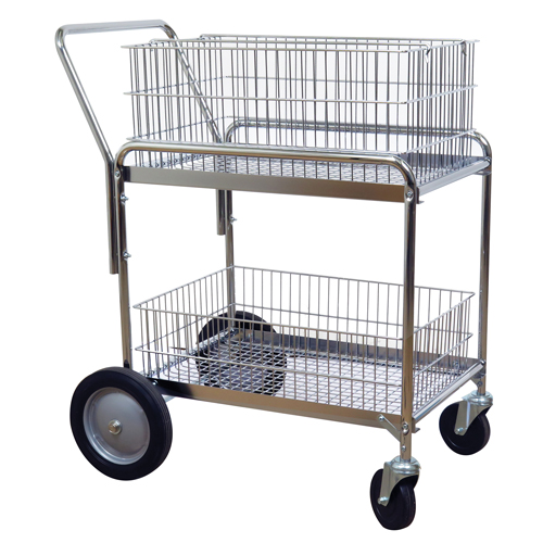 Wire Mesh Office Mail Cart, 200 lbs. Capacity, Chrome, 23-3/4" D x 33-1/2" L x 38-1/4" H, Chrome Plated Pryde Industrial Inc.
