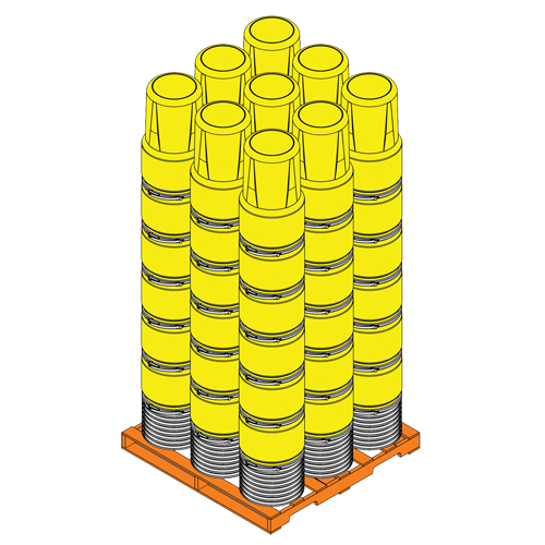 Baril emboîtable en poly&eacute;thyl&egrave;ne, 14 gal. US (11,7 gal. imp.), Dessus ouvert, Jaune Pryde Industrial Inc.